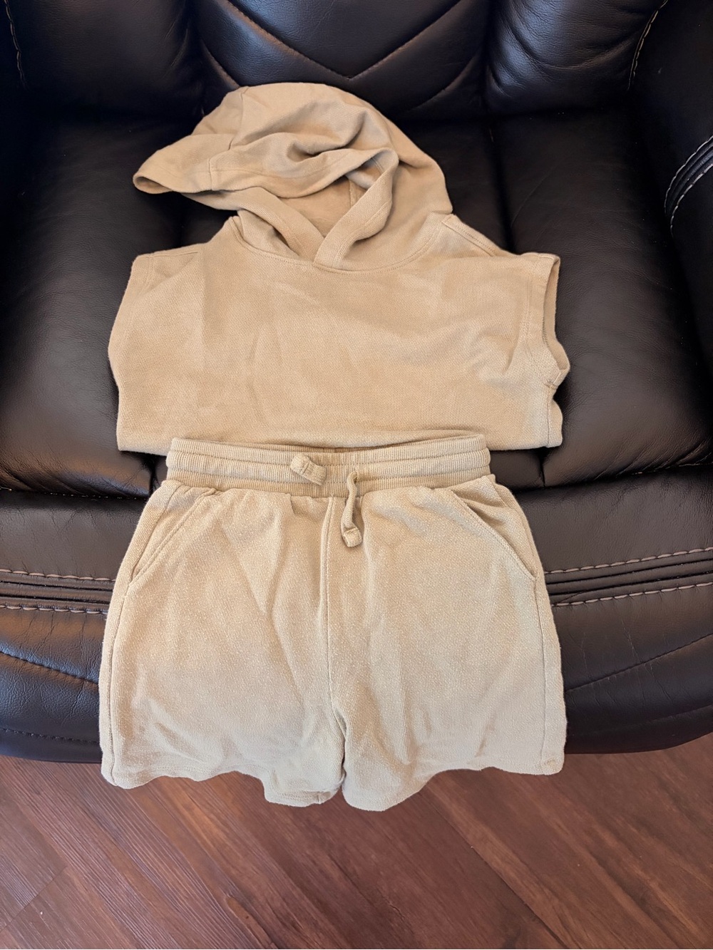 wonder nation Tan Terry Hooded Sleeveless Top & Shorts Set